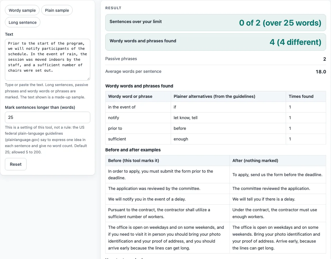 Plain language examples example