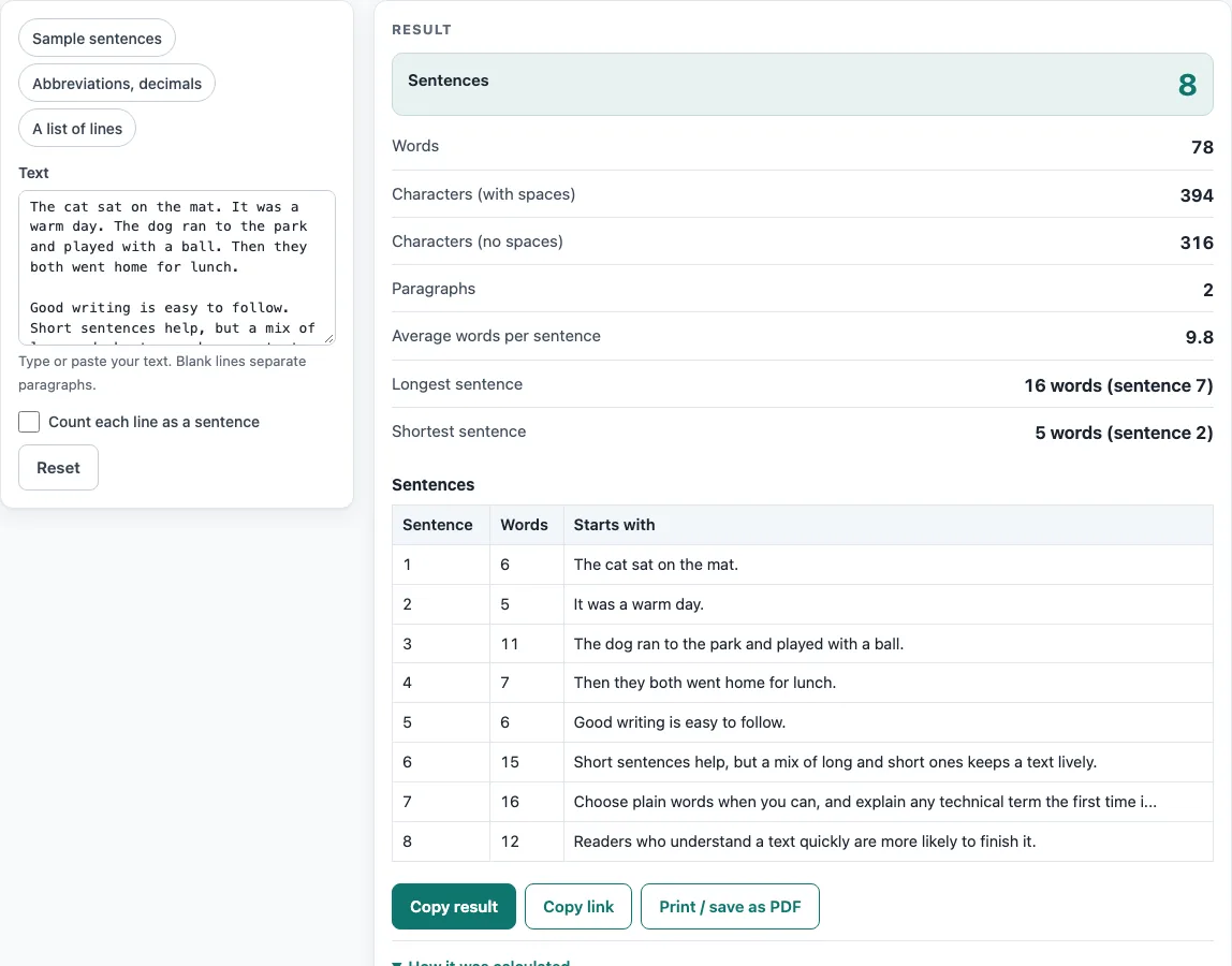 Sentence counter example